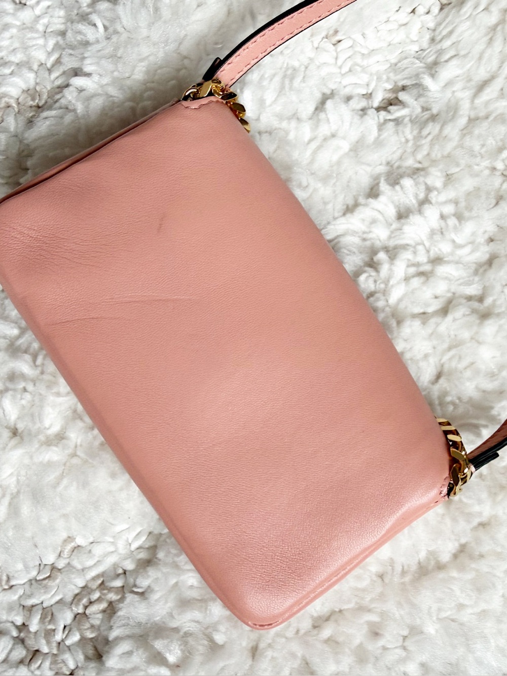FENDI mini baguette FF pink leather logo crossbody bag with chain + box - Picture 6 of 15